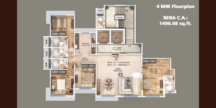Floor plan of 4 BHK 1496 Sq. Ft. Apartment in KK Grande, Mumbai