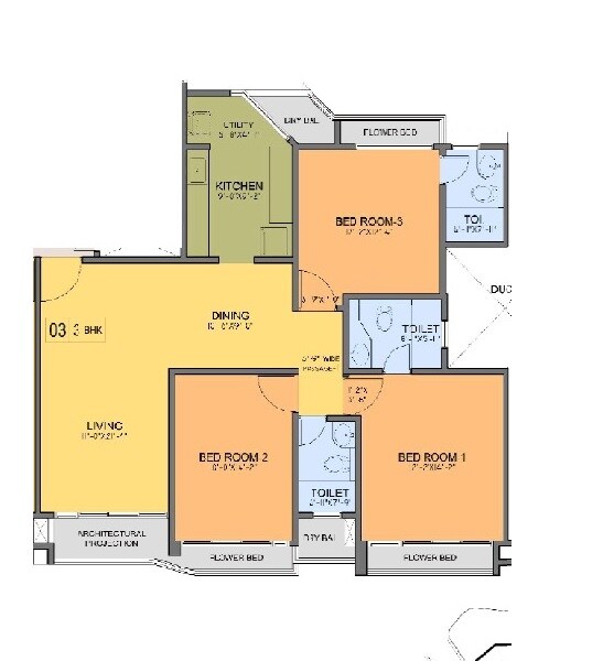 Floor plan of 3 BHK 1034 Sq. Ft. Apartment in Kohinoor City Phase I, Mumbai
