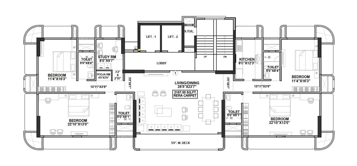 Floor plan of 4 BHK 2167 Sq. Ft. Apartment in Kohinoor Palace, Mumbai