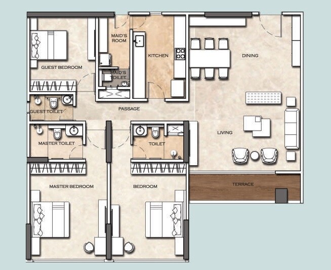 Floor plan of 3 BHK 1896 Sq. Ft. Apartment in Kohinoor Square Altissimo, Mumbai