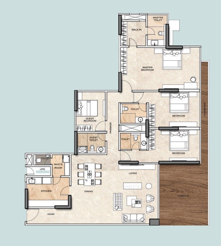 Floor plan of 3 BHK 2050 Sq. Ft. Apartment in Kohinoor Square Altissimo, Mumbai