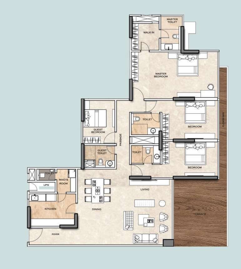 3 BHK 2050 Sq. Ft. Apartment in Kohinoor Square Phase 2