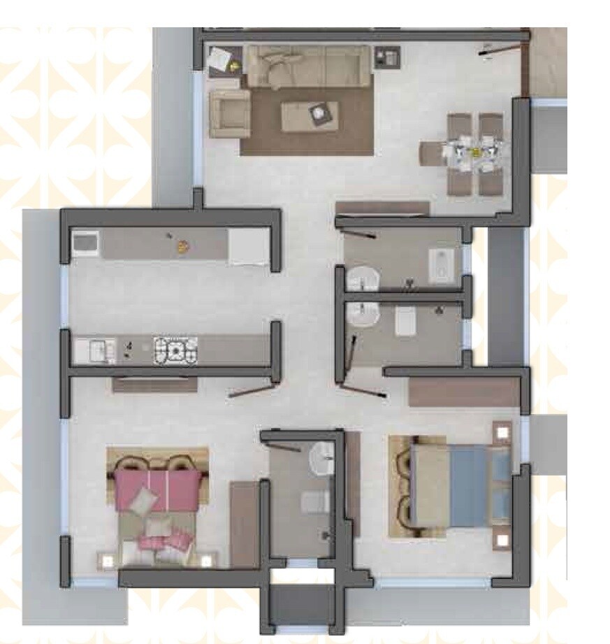 Floor plan of 2 BHK Apartment - 681 sq. ft. in Kojar Imperia, Mumbai