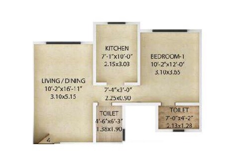 1 BHK 456 Sq. Ft. Apartment