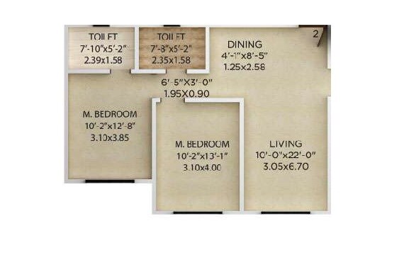 Floor plan of 2 BHK 704 Sq. Ft. Apartment in Kolte Patil Jai Vijay, Mumbai