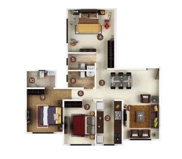 3 BHK 930 Sq. Ft. Apartment