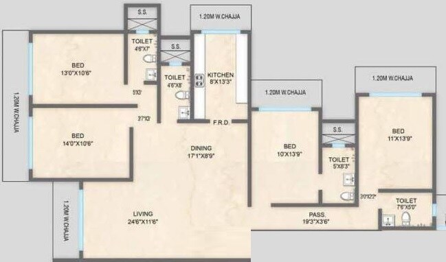 Floor plan of 4 BHK 1438 Sq. Ft. Apartment in Kolte Patil Link Palace, Mumbai