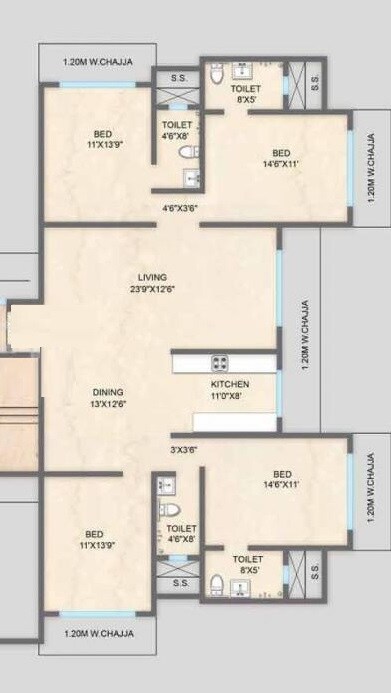 Floor plan of 4 BHK 2300 Sq. Ft. Apartment in Kolte Patil Link Palace, Mumbai