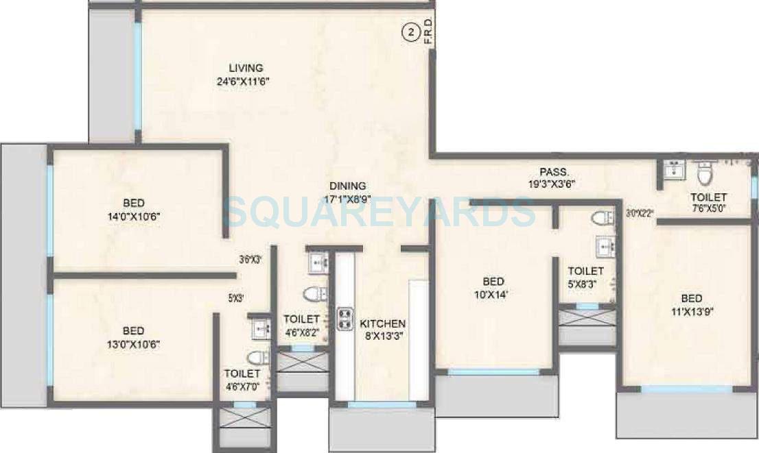Floor plan of 4 BHK 1525 Sq. Ft. Apartment in Kolte Patil Link Palace, Mumbai