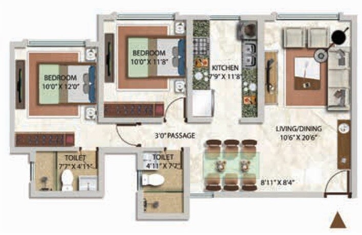 Floor plan of 2 BHK 712 Sq. Ft. Apartment in Kolte Patil Verve, Mumbai