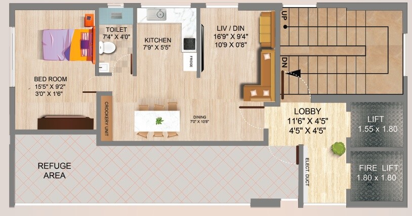 Floor plan of 1 BHK 482 Sq. Ft. Apartment in Konark Aarush, Mumbai