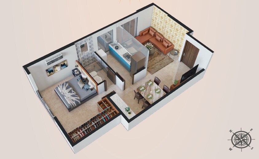 Floor plan of 1 BHK 497 Sq. Ft. Apartment in Konark Aarush, Mumbai