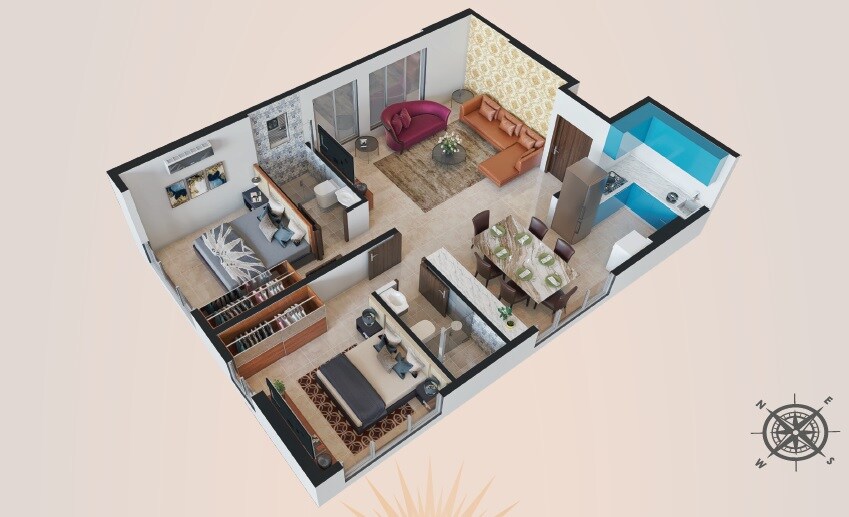 Floor plan of 2 BHK 706 Sq. Ft. Apartment in Konark Aarush, Mumbai