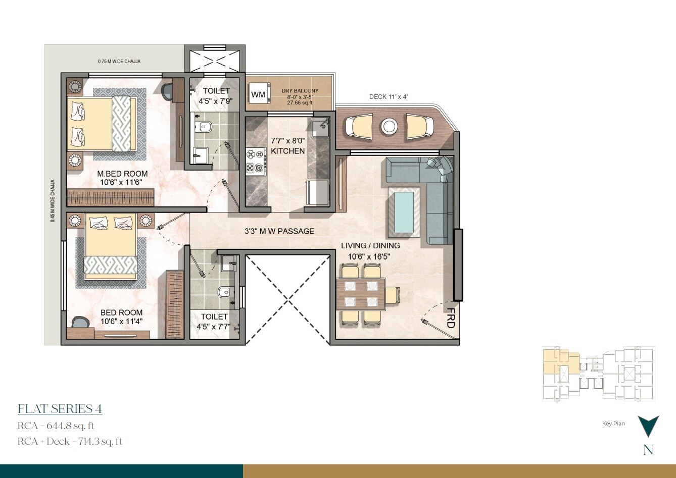 Floor plan of 2 BHK Apartment - 714 sq. ft. in Konark Aria Park, Mumbai