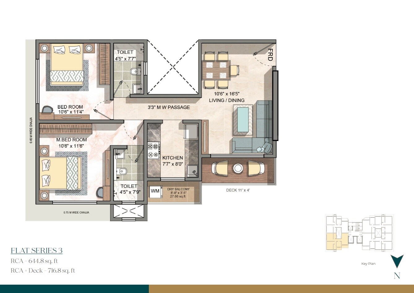 Floor plan of 2 BHK Apartment - 716 sq. ft. in Konark Aria Park, Mumbai