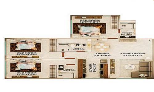 3 BHK 907 Sq. Ft. Apartment