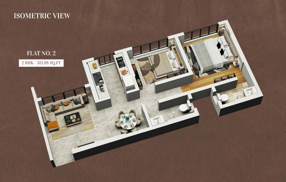 2 BHK 513 Sq. Ft. Apartment