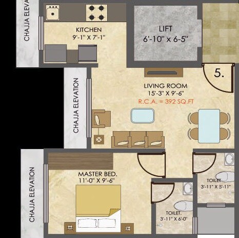 Floor plan of 1 BHK 392 Sq. Ft. Apartment in Konark Zen Gardens, Mumbai