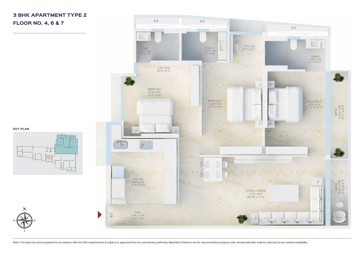 Floor plan of 3 BHK 1063 Sq. Ft. Apartment in Kripa Allure, Mumbai