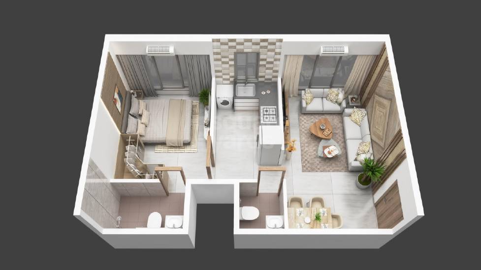 Floor plan of 1 BHK 382 Sq. Ft. Apartment in Kripa Elysium, Mumbai
