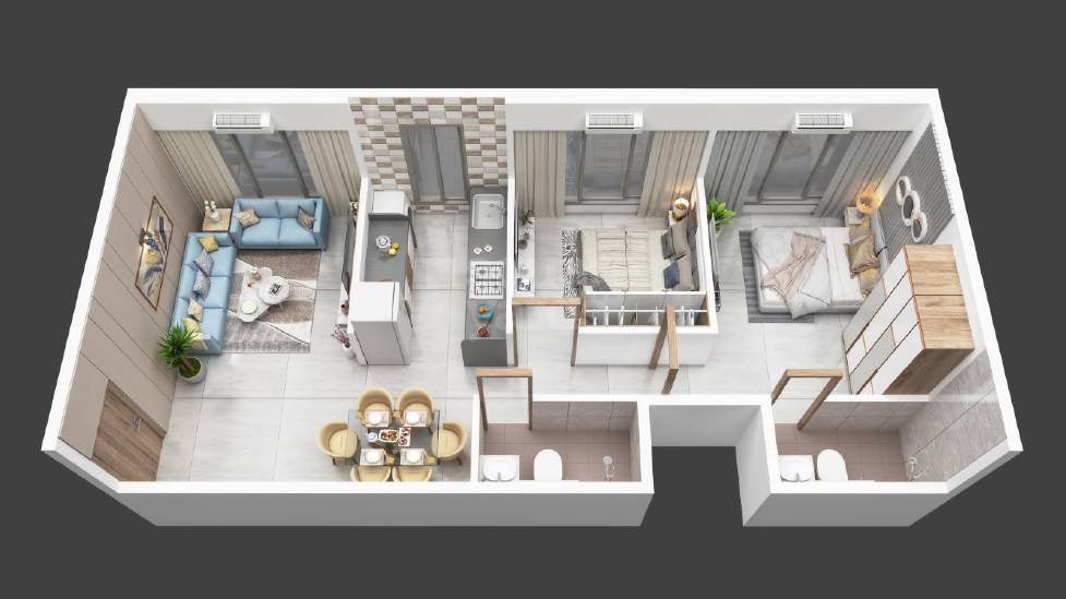 Floor plan of 2 BHK 595 Sq. Ft. Apartment in Kripa Elysium, Mumbai