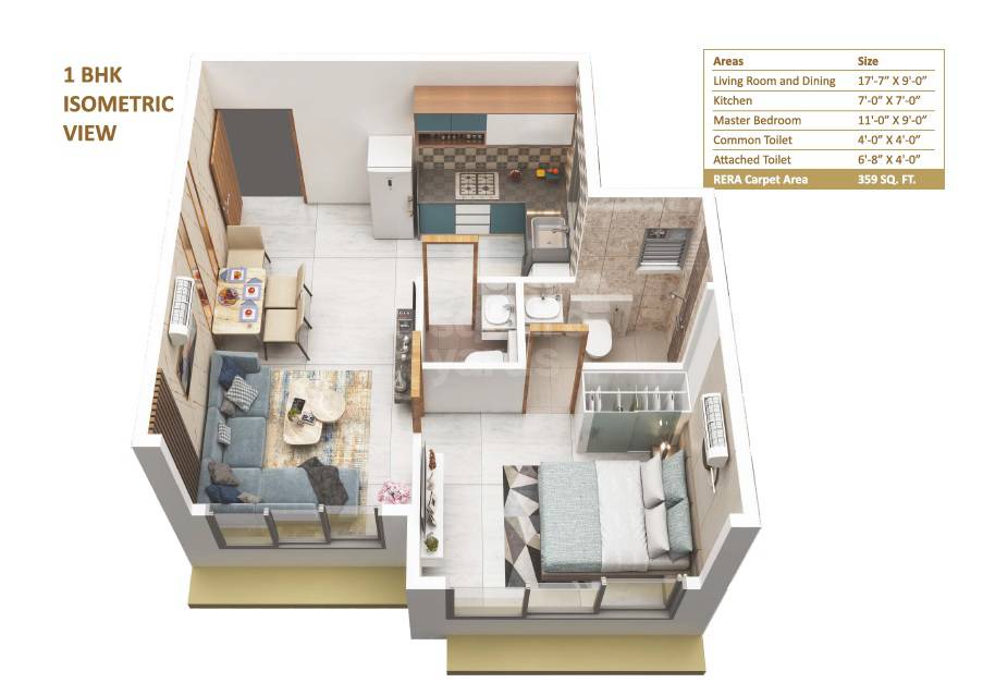 Floor plan of 1 BHK 360 Sq. Ft. Apartment in Kripa Eternia, Mumbai