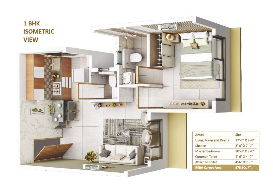 Floor plan of 1 BHK 375 Sq. Ft. Apartment in Kripa Eternia, Mumbai