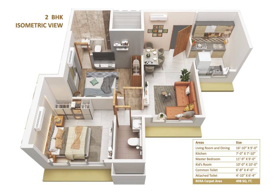 Floor plan of 2 BHK 498 Sq. Ft. Apartment in Kripa Eternia, Mumbai