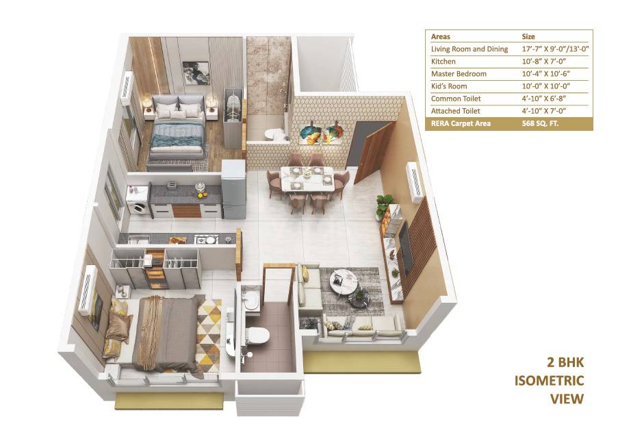 Floor plan of 2 BHK 568 Sq. Ft. Apartment in Kripa Eternia, Mumbai