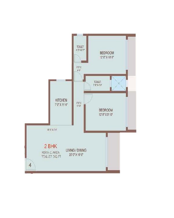 2 BHK 756 Sq. Ft. Apartment