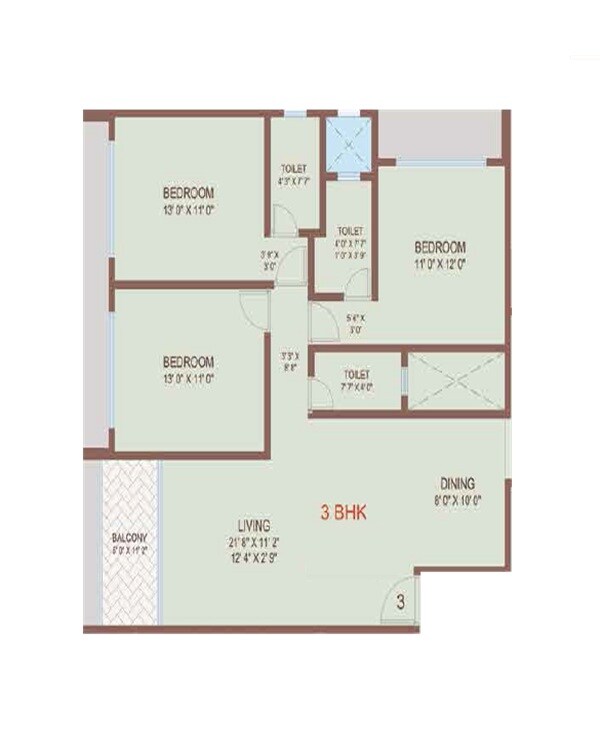 3 BHK 906 Sq. Ft. Apartment