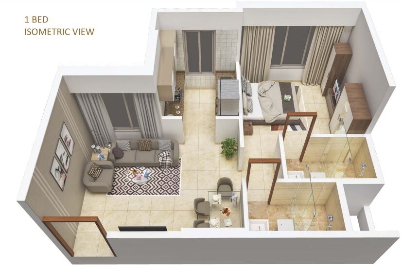 Floor plan of 1 BHK 337 Sq. Ft. Apartment in Kripa Serene, Mumbai