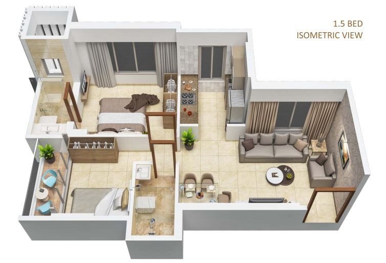 Floor plan of 1 BHK 426 Sq. Ft. Apartment in Kripa Serene, Mumbai