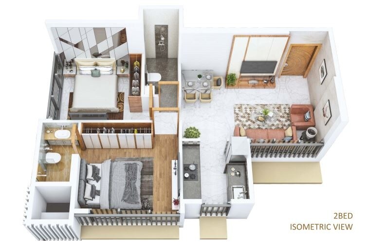 Floor plan of 2 BHK 479 Sq. Ft. Apartment in Kripa Serene, Mumbai