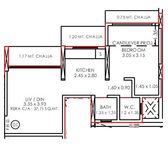 Floor plan of 1 BHK Apartment - 478 sq. ft. in Krish Jariwala Mansion, Mumbai