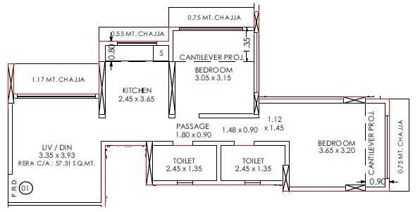 Floor plan of 2 BHK Apartment - 1048 sq. ft. in Krish Jariwala Mansion, Mumbai