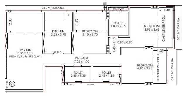 Floor plan of 3 BHK Apartment - 1330 sq. ft. in Krish Jariwala Mansion, Mumbai