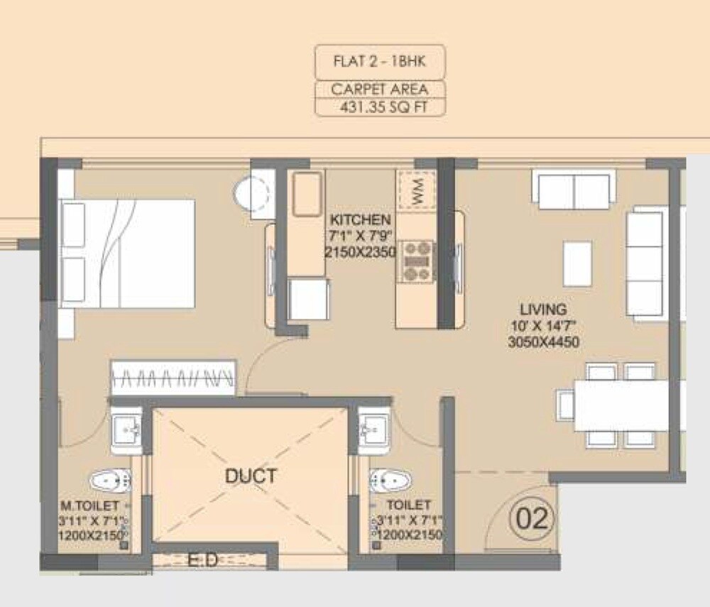 Floor plan of 1 BHK 432 Sq. Ft. Apartment in Krishna Milan Heights, Mumbai