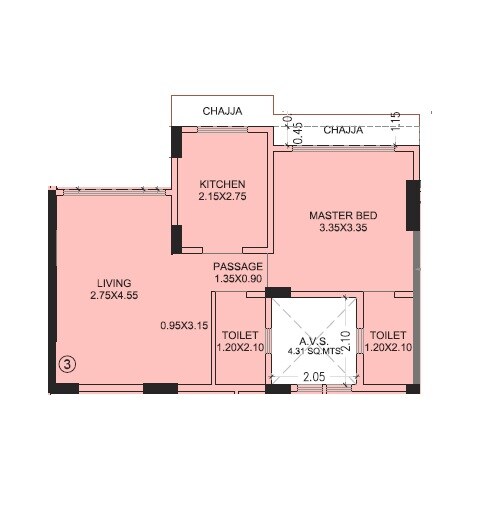 Floor plan of 1 BHK 423 Sq. Ft. Apartment in Krutishil Borivali Pushpa CHSL, Mumbai