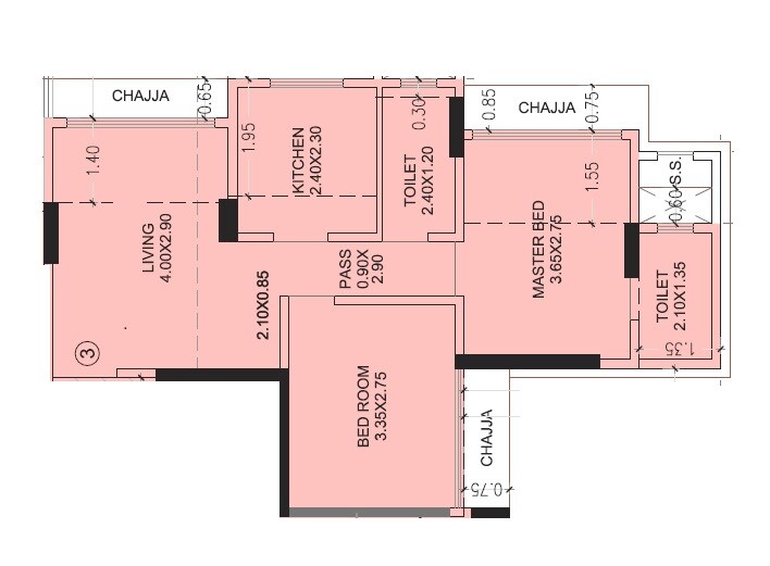 Floor plan of 2 BHK 656 Sq. Ft. Apartment in Krutishil Borivali Pushpa CHSL, Mumbai