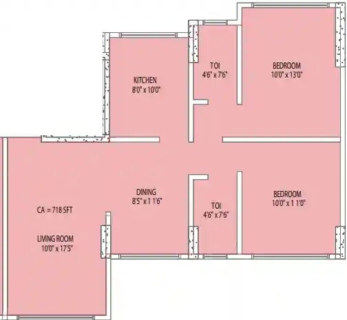 Floor plan of 2 BHK 718 Sq. Ft. Apartment in KS Tara Galaxy, Mumbai