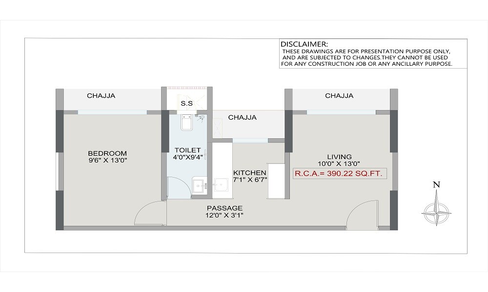Floor plan of 1 BHK Apartment - 390 sq. ft. in Kshitij Eminence, Mumbai