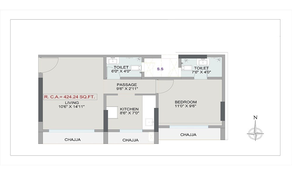 Floor plan of 1 BHK Apartment - 424 sq. ft. in Kshitij Eminence, Mumbai