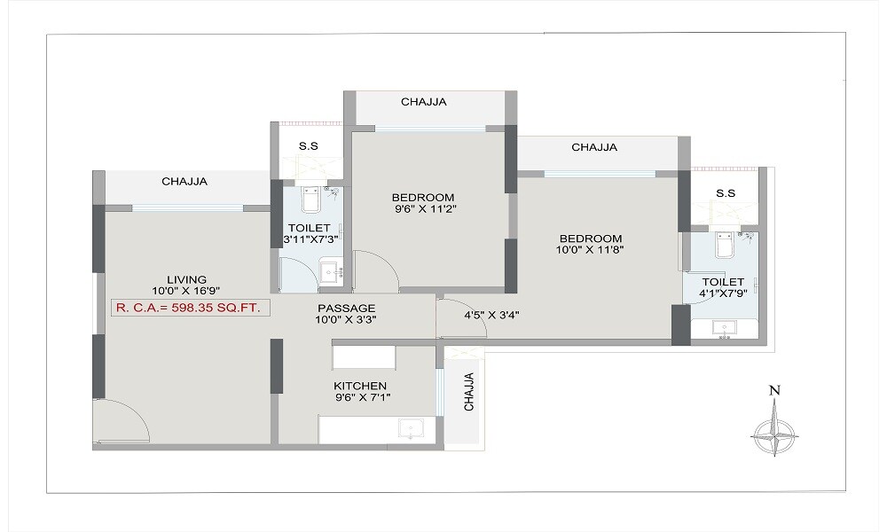 2 BHK 598 Sq. Ft. Apartment