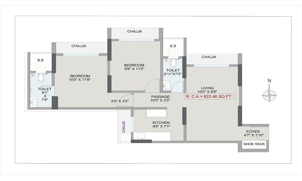 Floor plan of 2 BHK Apartment - 622 sq. ft. in Kshitij Eminence, Mumbai