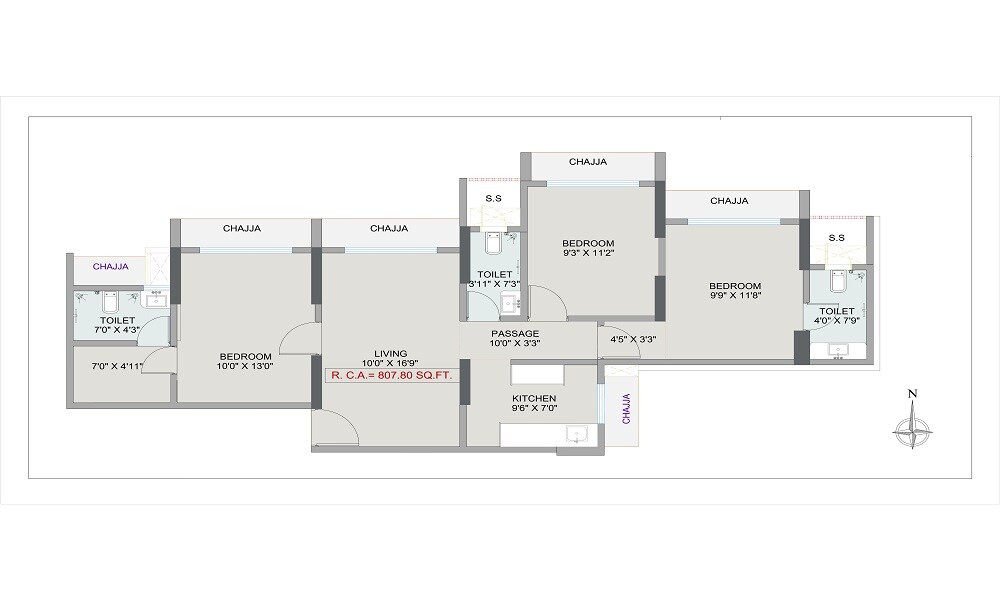 Floor plan of 3 BHK Apartment - 807 sq. ft. in Kshitij Eminence, Mumbai