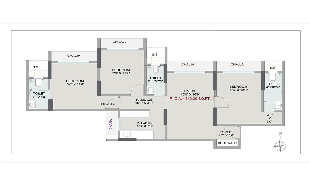 Floor plan of 3 BHK Apartment - 812 sq. ft. in Kshitij Eminence, Mumbai