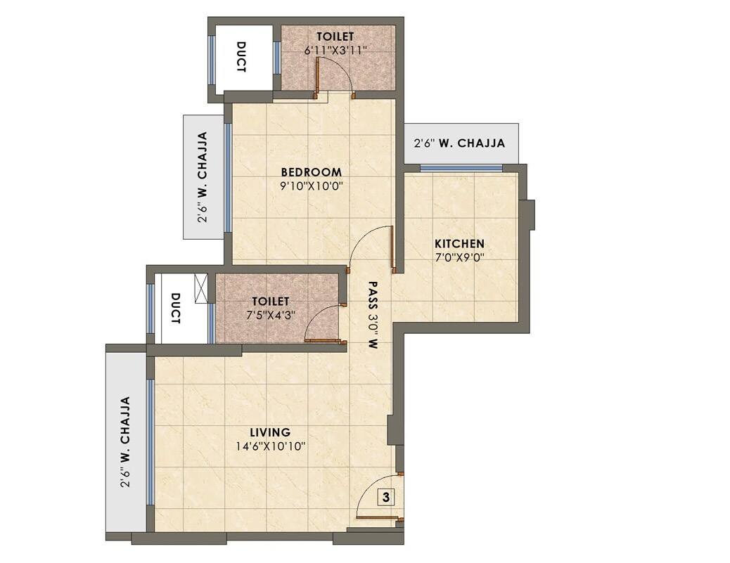 Floor plan of 1 BHK 380 Sq. Ft. Apartment in Kshitij Vivanta, Mumbai