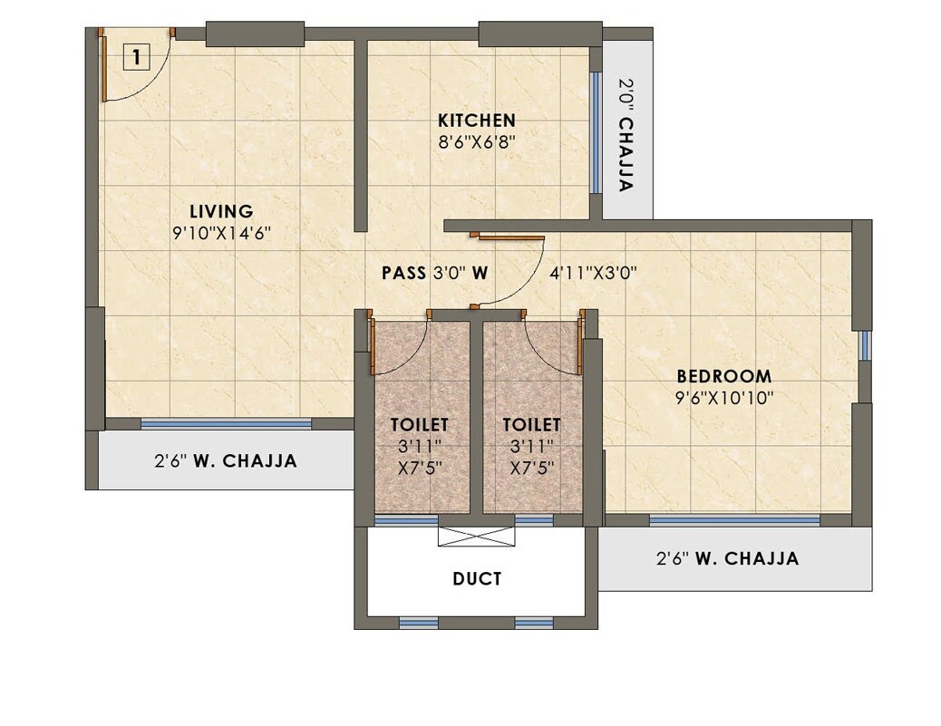 1 BHK 389 Sq. Ft. Apartment