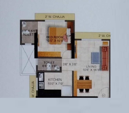 Floor plan of 1 BHK 300 Sq. Ft. Apartment in Kuber Heights, Mumbai